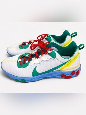 Nike React Element 55 White Green Yellow Red Mens Size 10.5